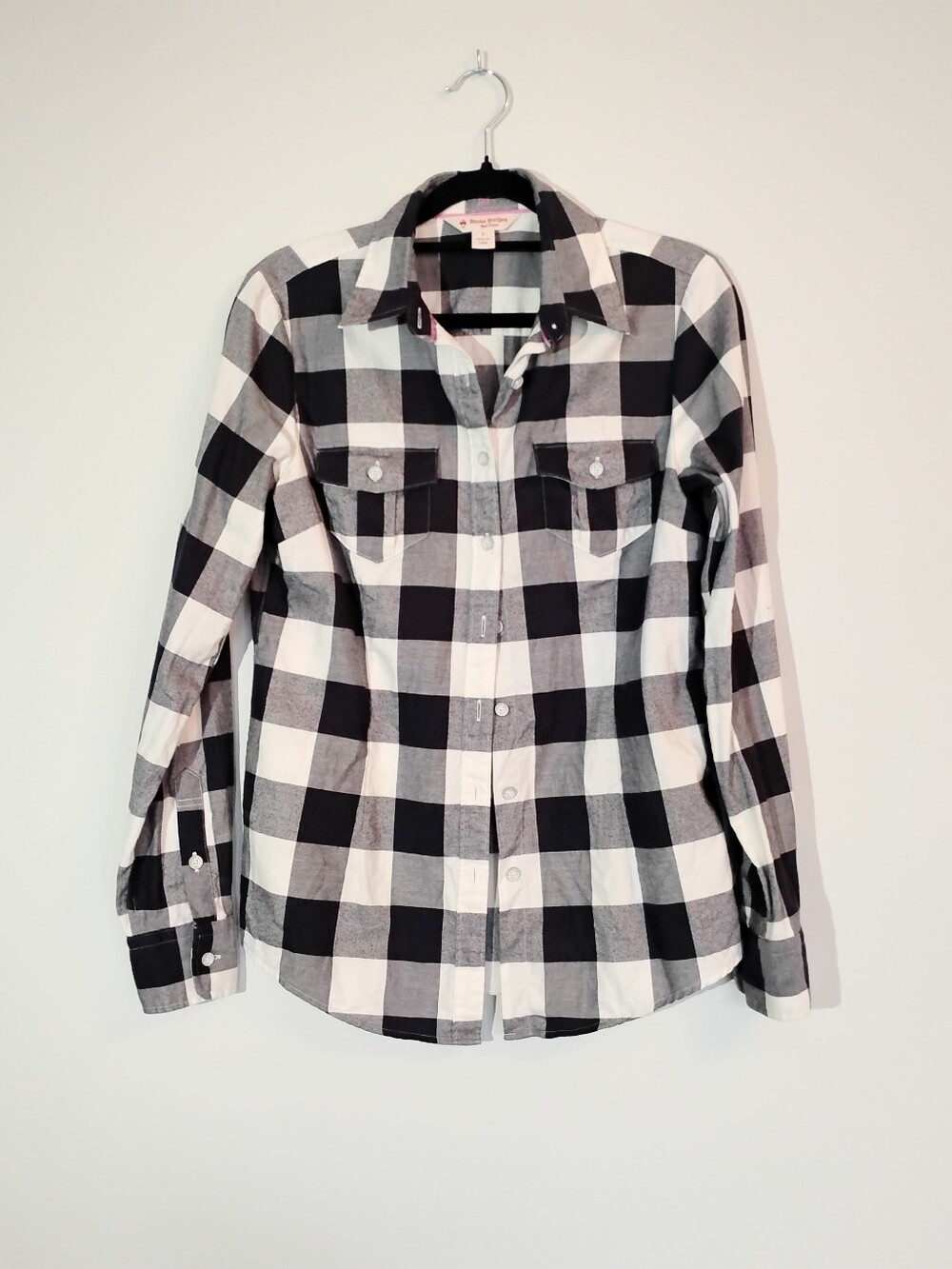 Brooks Brothers Black and White Buffalo Plaid Button-Down Shirt 100% Cotton